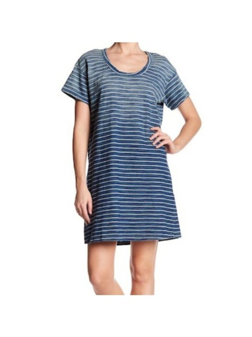 Current/Elliott The Slouchy Blue Stripe Scoop Neck T-shirt Dress